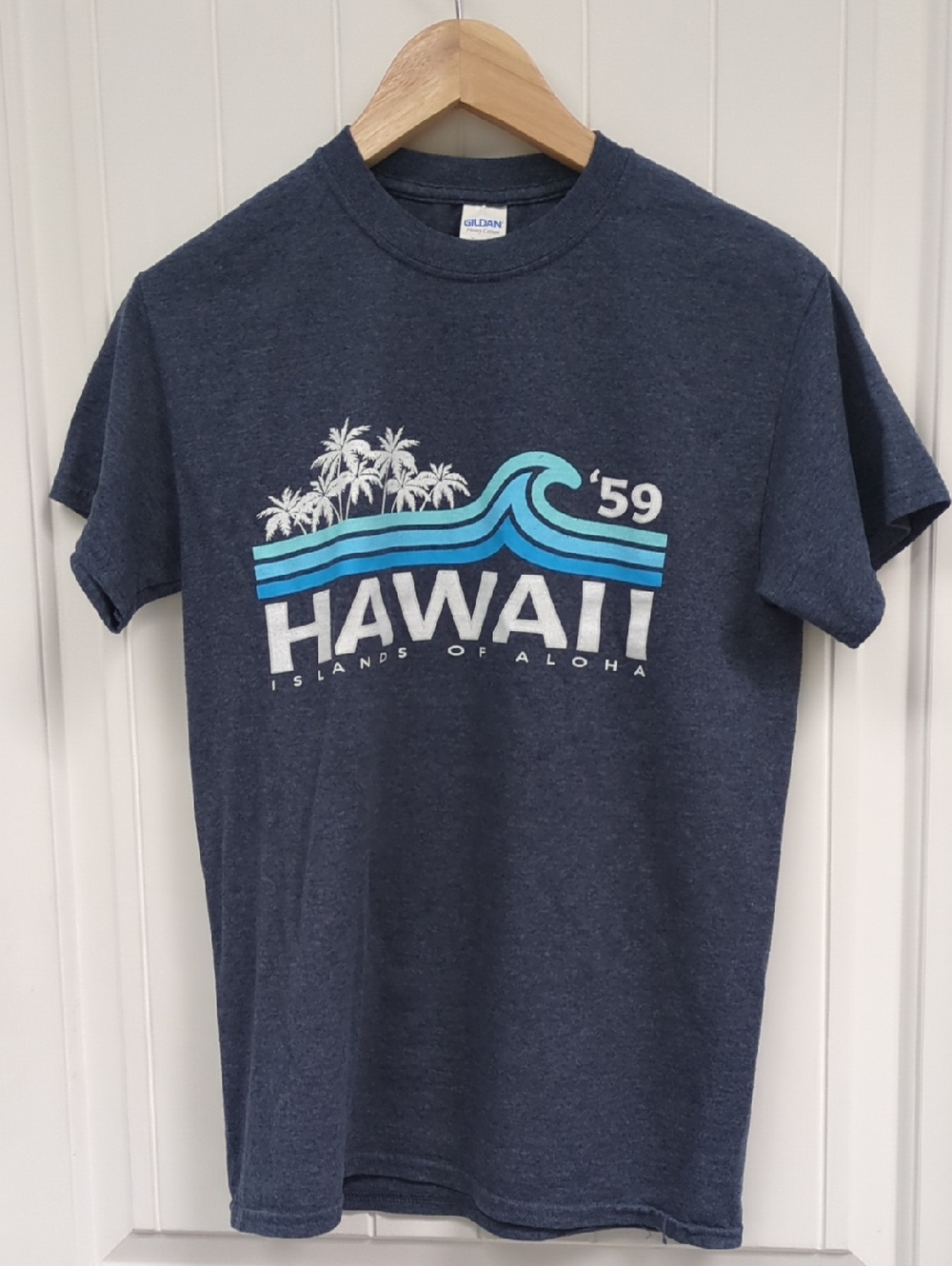Hawaii Heathered Navy Tee with Hawaii Wave Graphic